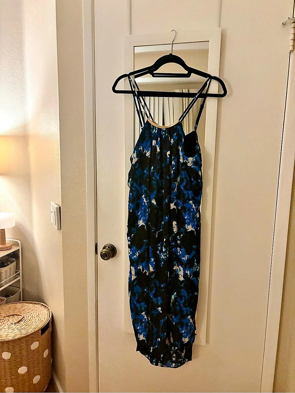 AQUA Floral Midi Dress in Black & Blue - Size Large